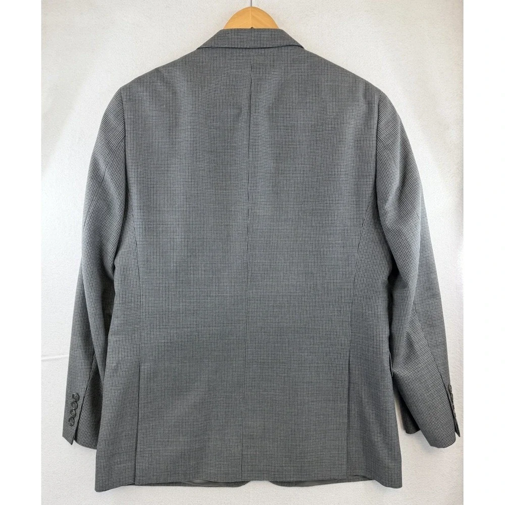 Stafford Travel Blazer Mens 42R Blue and Gray Houndstooth Classic Fit Year Round